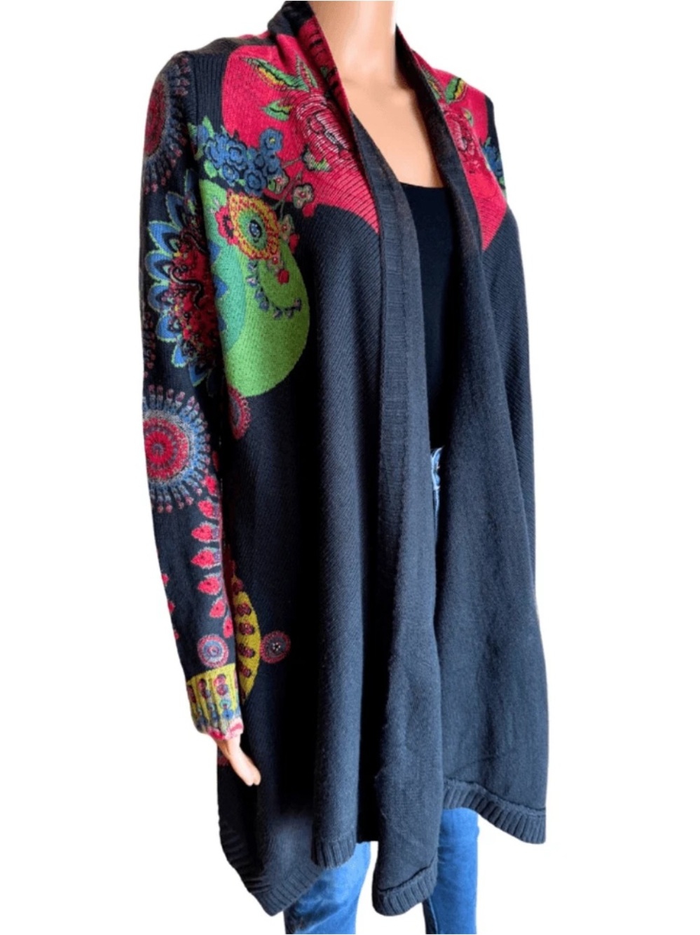 Desigual Navy Open-Front Cardigan with Multicolor Floral Accents - Picture 6 of 9